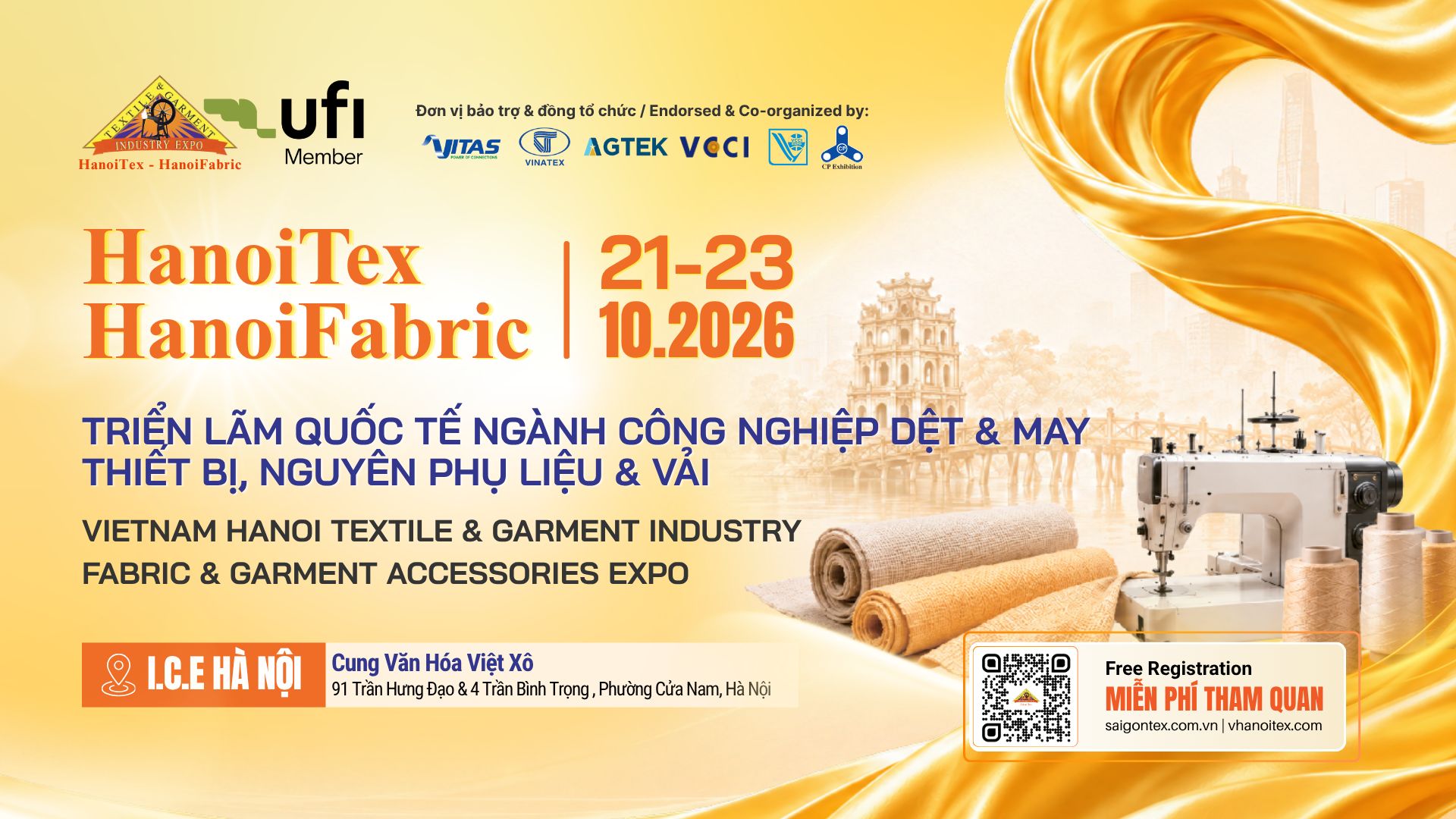 Banner HanoiTex - HanoiFabric 2026, 21-23/10/2026, I.C.E Hà Nội