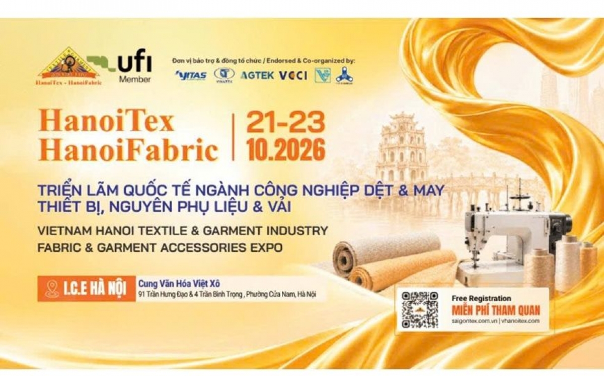 Triển lãm Quốc tế HanoiTex - HanoiFabric 2026 diễn ra từ ngày 21 đến 23-10 tại Hà Nội