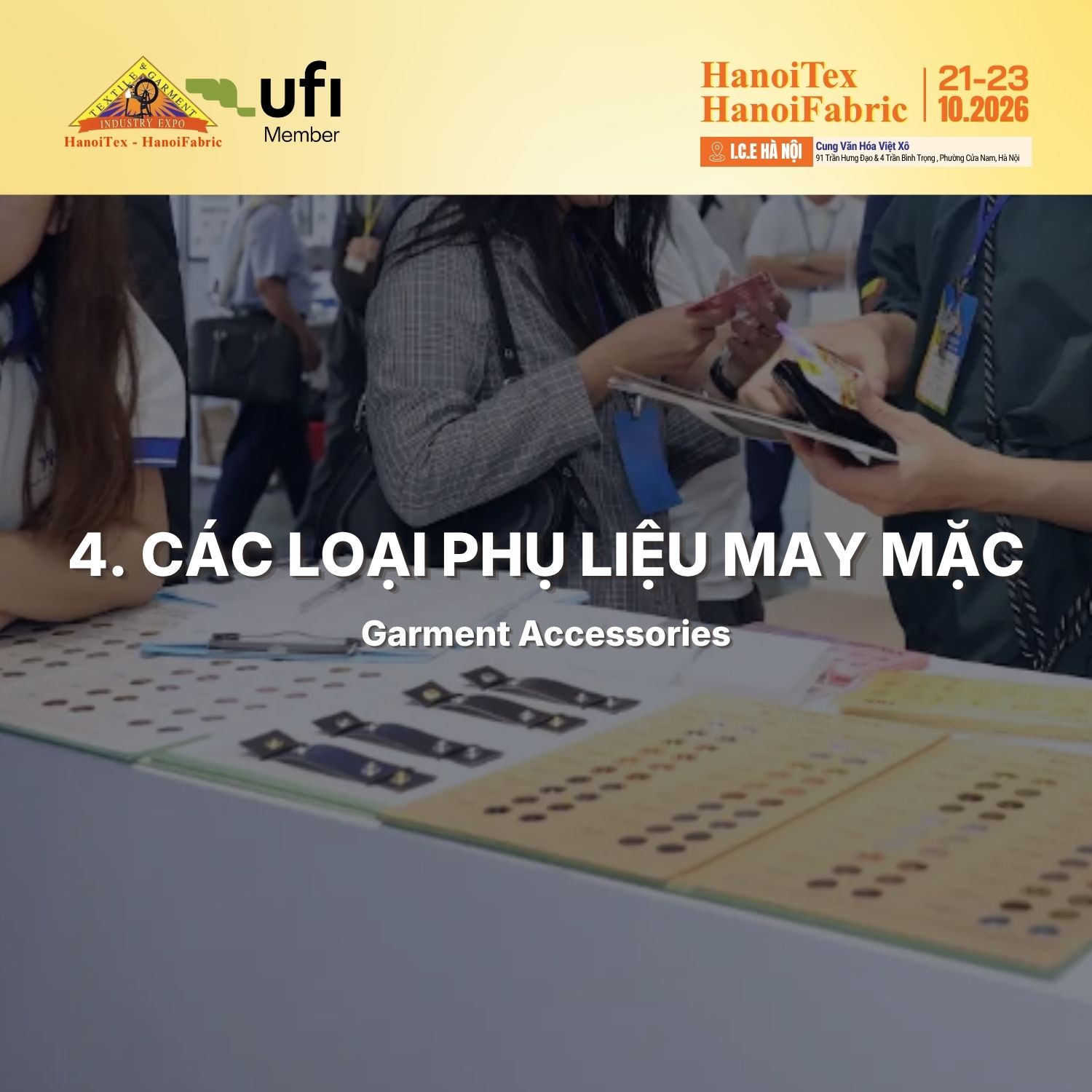 Cac loai phu lieu may mac tai HanoiFabric 2026