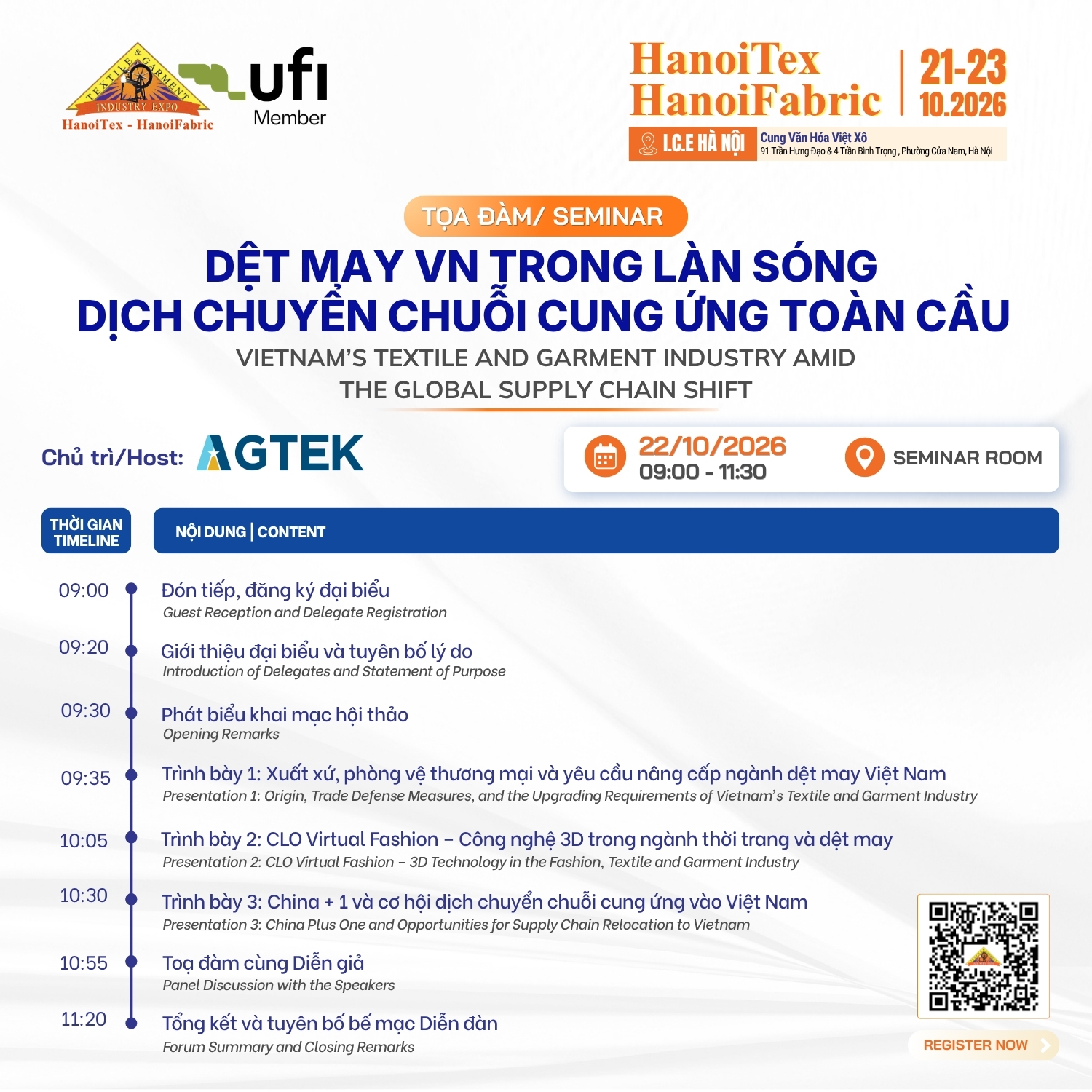 Banner Tổng Quan Hội Thảo AGTEK Buổi 1 HanoiTex HanoiFabric 2026