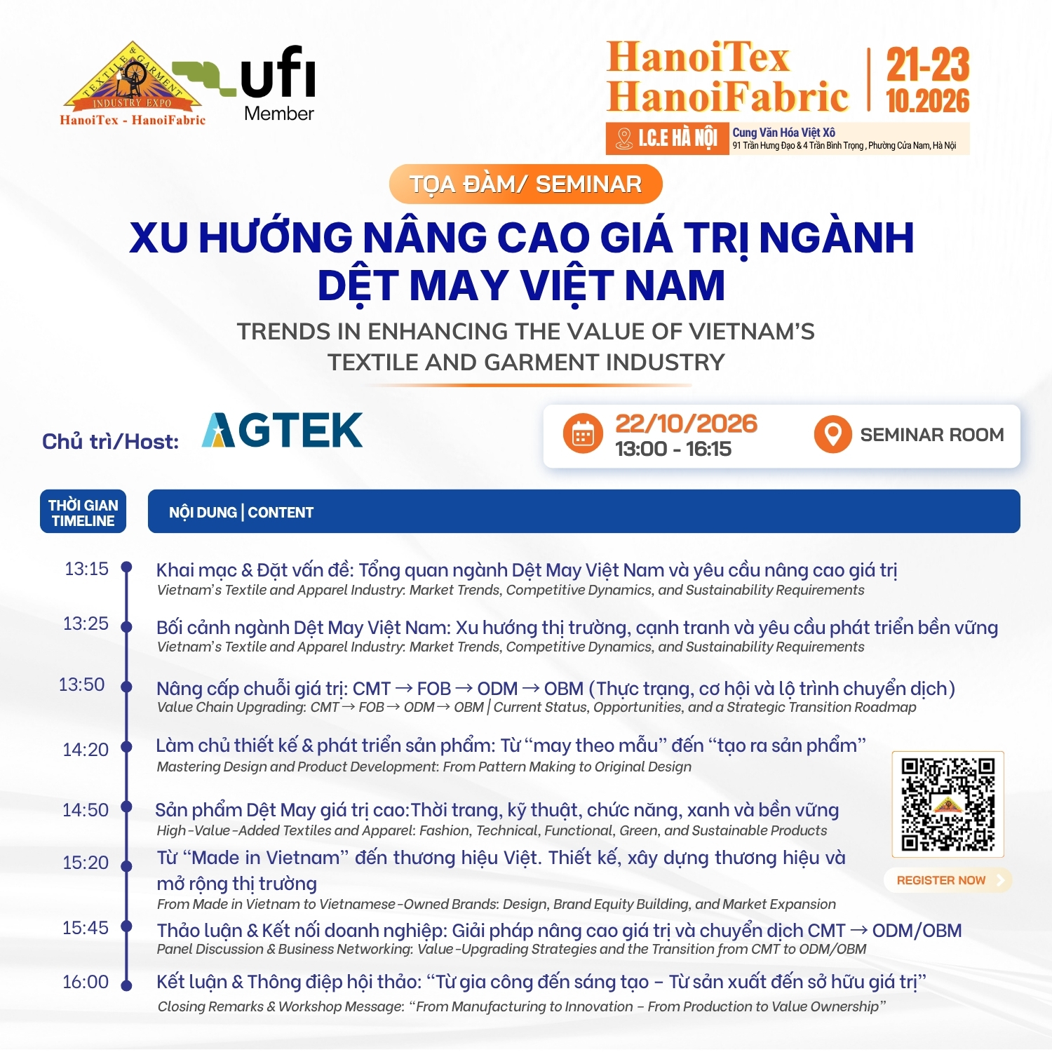 Banner Tổng Quan Hội Thảo AGTEK Buổi 2 HanoiTex HanoiFabric 2026