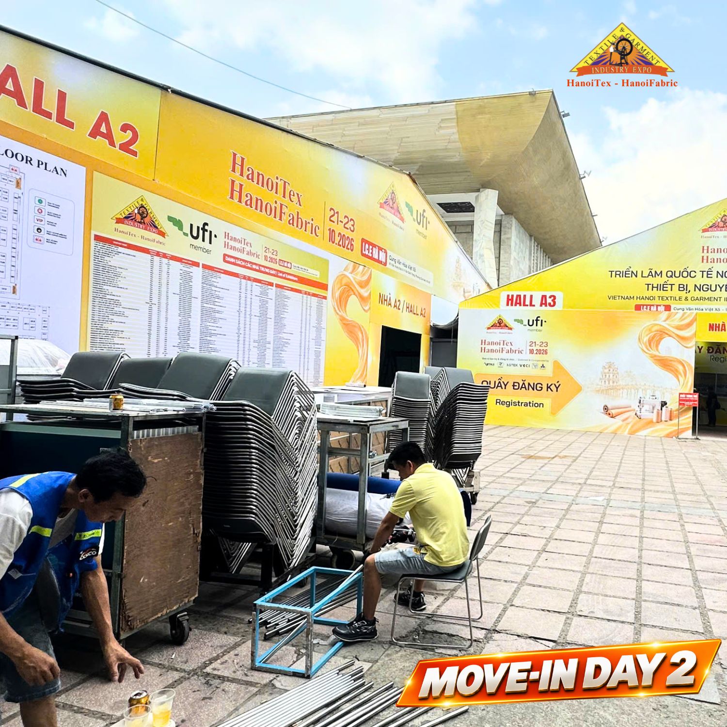 Khu vực thi công lắp dựng ngoài trời kết nối Hall A2 và Hall A3 tại I.C.E Hà Nội