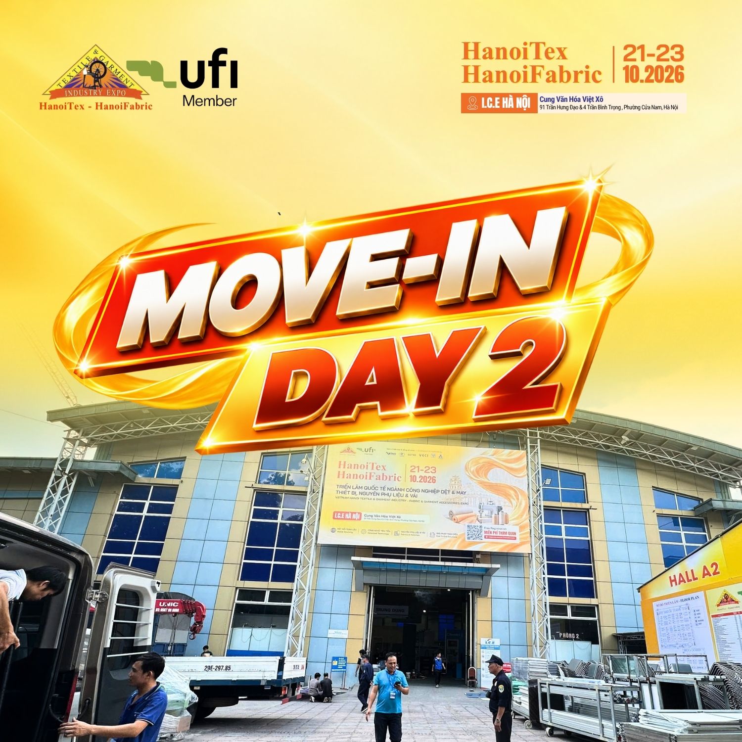 MOVE-IN DAY 2: Không khí thi công gian hàng sôi động tại HanoiTex – HanoiFabric 2026