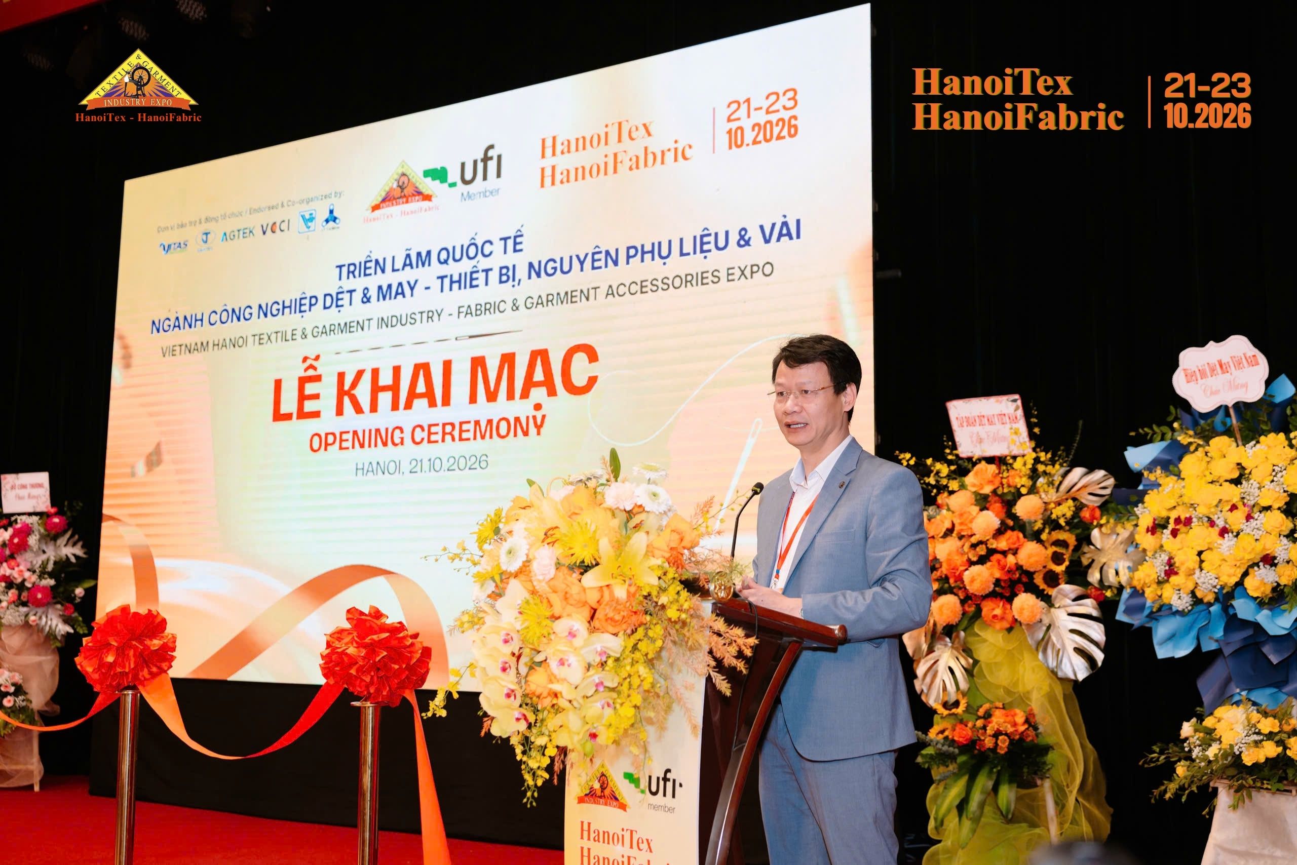 Ông Phạm Văn Quân - Phó Cục trưởng Cục Công nghiệp (Bộ Công Thương) phát biểu tại Lễ Khai mạc HanoiTex - HanoiFabric 2026
